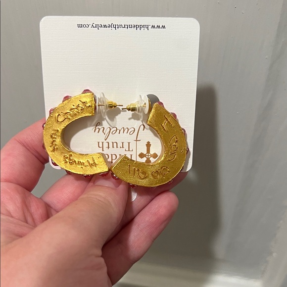 Gold and Pink Earrings by Hidden Truth Jewelry - Picture 6 of 6